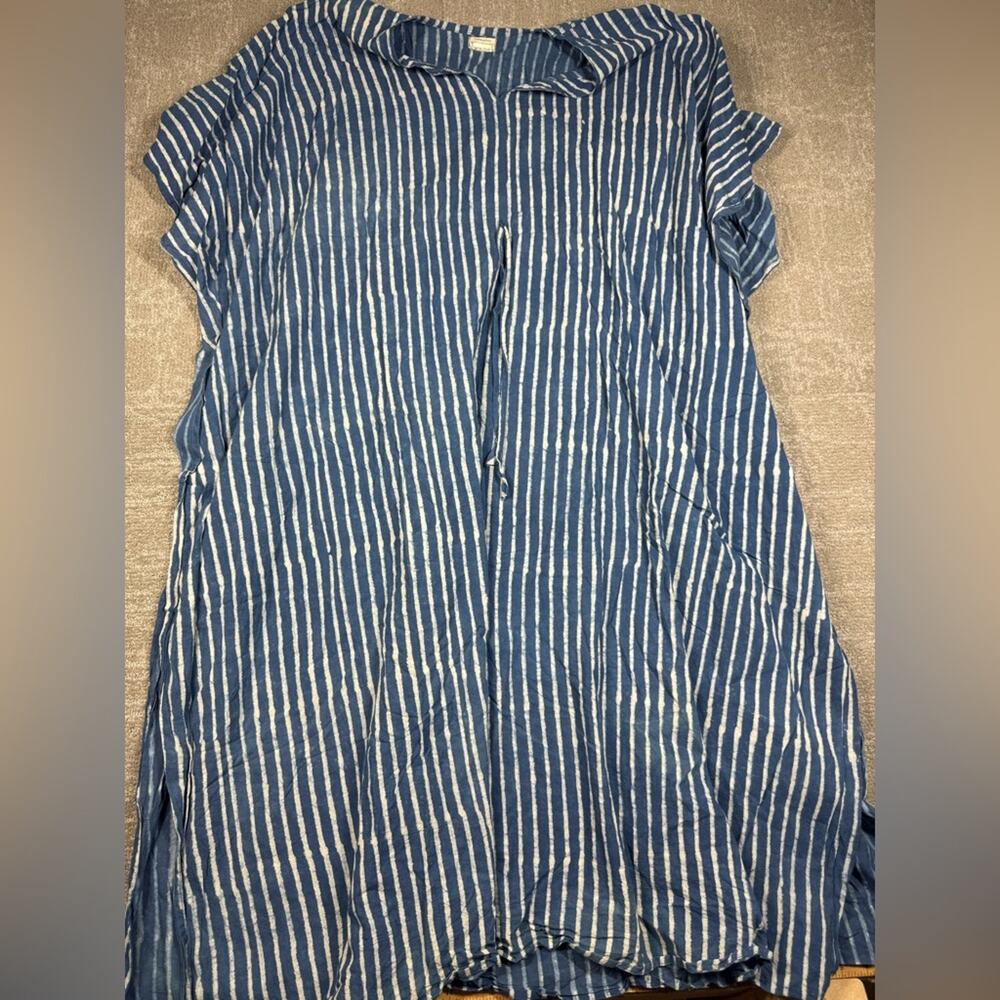 House Of Sundar 100% Cotton Blue Striped Boho Flowy Beachy Vacation Dress OS